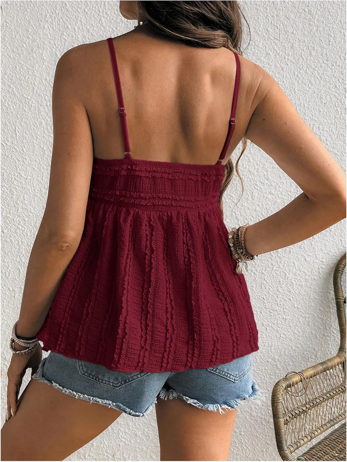 MakeMeChic Women's Maternity Camisole Spaghetti Strap Ruffle Hem Sleeveless Pregnancy Tank Tops