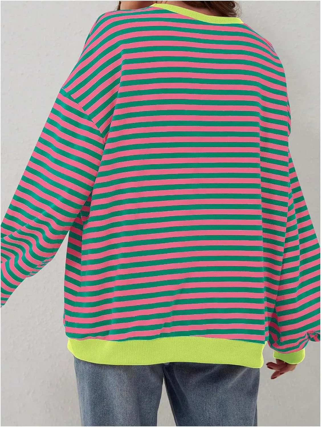 MakeMeChic Women's Stripes Oversized Sweatshirt Crew Neck Color Block Y2K Fall Pullover Tops