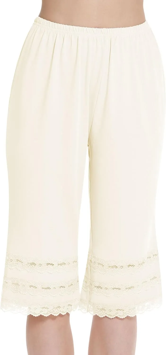 MANCYFIT Pettipant Half Slip for Women Bloomers 12-18" Inseam Wide Leg Lace Pajama Pants
