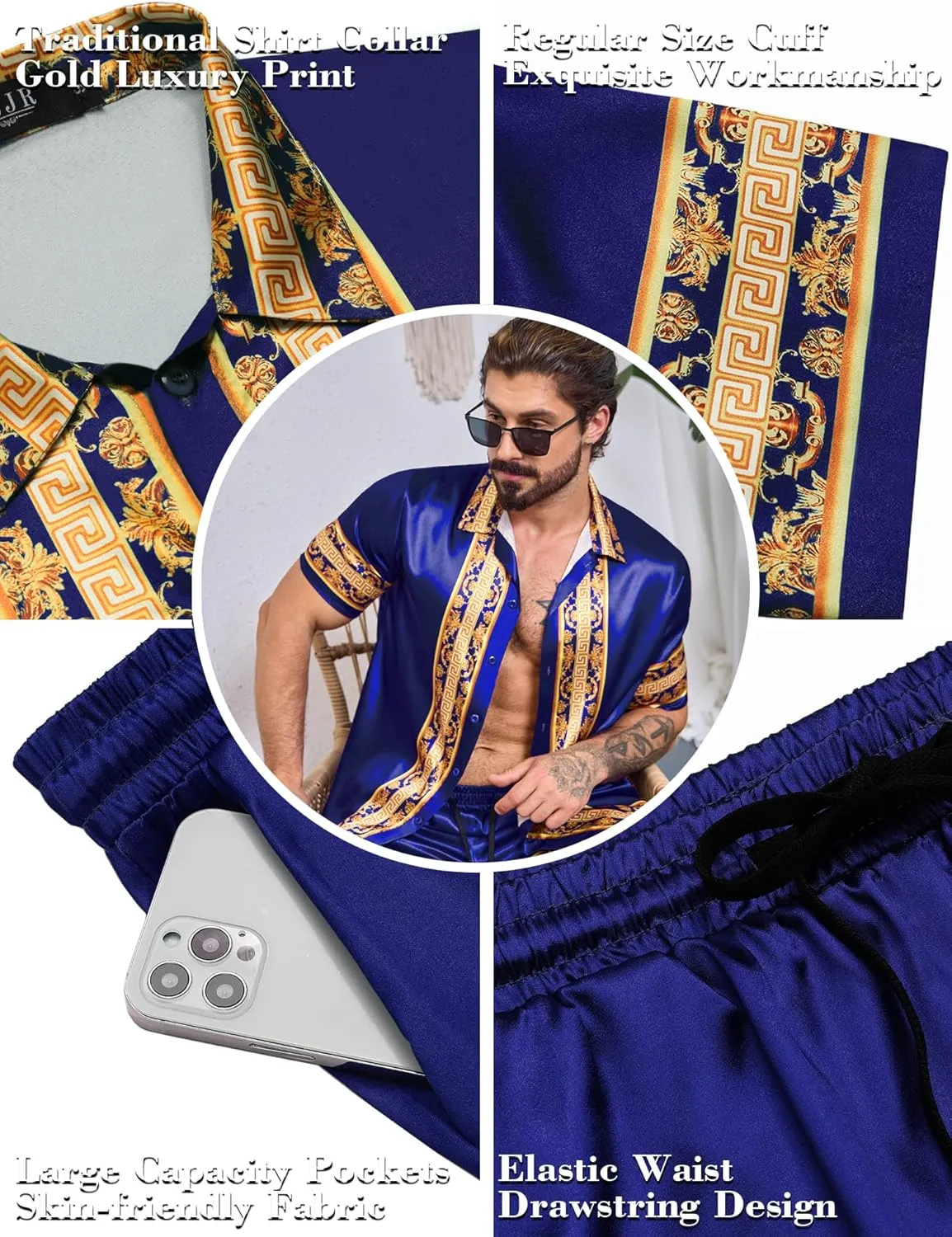 Men Hawaiian Shirt Sets Satin Silk Casual Button Down Shirts 2 Piece Luxury Summer Beach Outfits