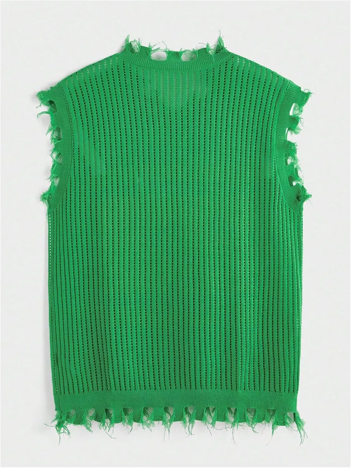 Men's Letter Graphic Sweater Vest Y2k Ripped V Neck Sleeveless Knit Tops