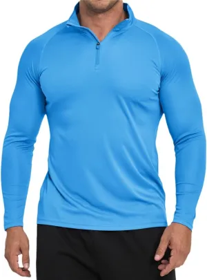 Men's Sun Protection Shirt Zip Long Sleeve Workout Pullover Tops Loose Fitting Quick Dry -Shirt
