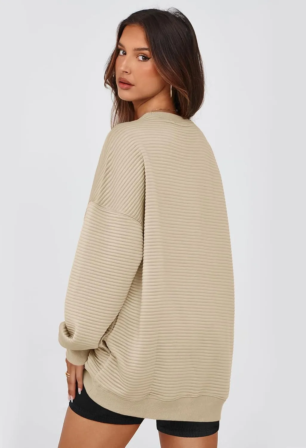 MEROKEETY Oversized Sweatshirt for Women 2024 Fall Long Sleeve Crew Neck Textured Pullover Tops with Pocket