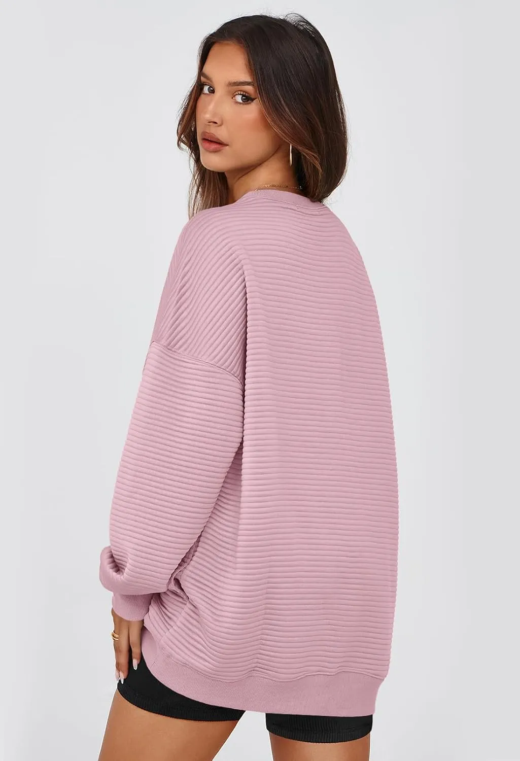 MEROKEETY Oversized Sweatshirt for Women 2024 Fall Long Sleeve Crew Neck Textured Pullover Tops with Pocket