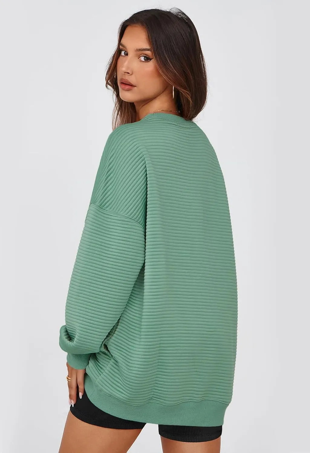 MEROKEETY Oversized Sweatshirt for Women 2024 Fall Long Sleeve Crew Neck Textured Pullover Tops with Pocket