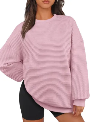 MEROKEETY Oversized Sweatshirt for Women 2024 Fall Long Sleeve Crew Neck Textured Pullover Tops with Pocket