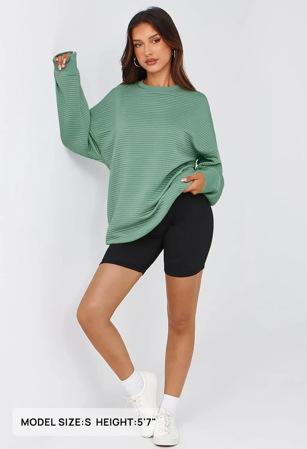 MEROKEETY Oversized Sweatshirt for Women 2024 Fall Long Sleeve Crew Neck Textured Pullover Tops with Pocket