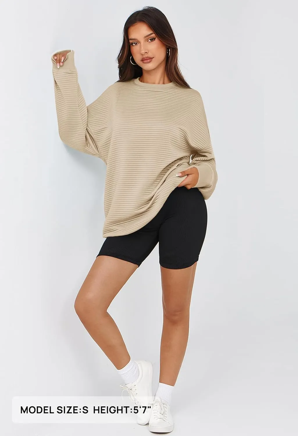 MEROKEETY Oversized Sweatshirt for Women 2024 Fall Long Sleeve Crew Neck Textured Pullover Tops with Pocket