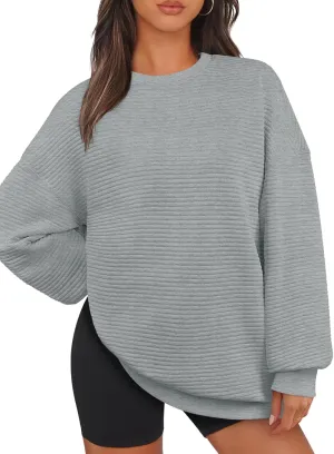 MEROKEETY Oversized Sweatshirt for Women 2024 Fall Long Sleeve Crew Neck Textured Pullover Tops with Pocket