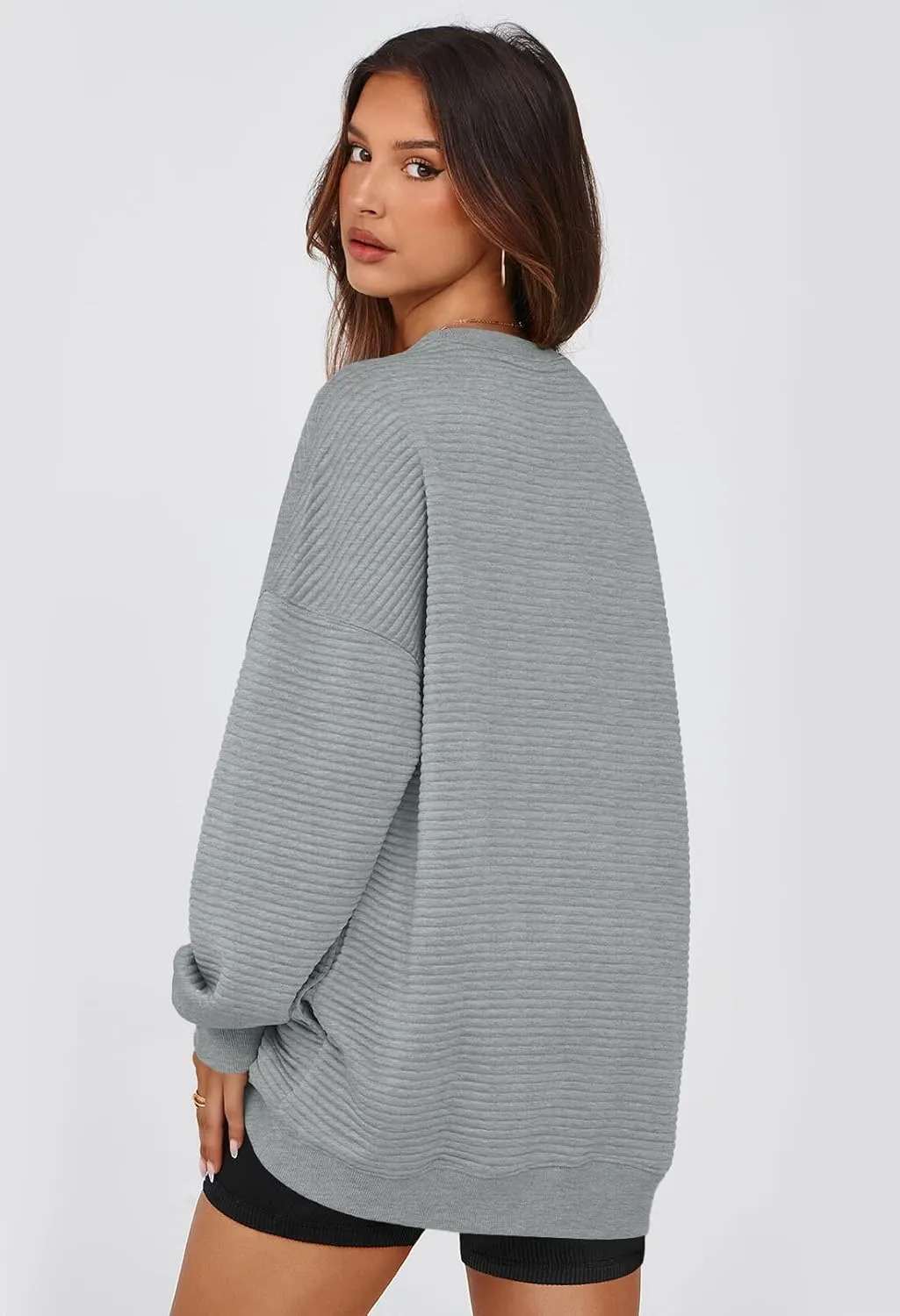 MEROKEETY Oversized Sweatshirt for Women 2024 Fall Long Sleeve Crew Neck Textured Pullover Tops with Pocket