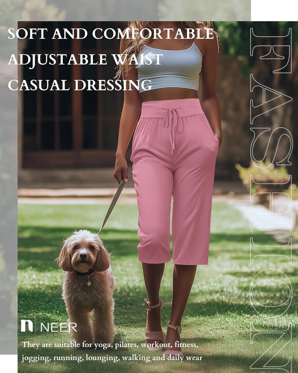Neer 3 Pack Women's Capri Yoga Pants Cotton Wide Leg Drawstring Loose Sweatpants Comfy Lounge Cropped Pants with Pockets