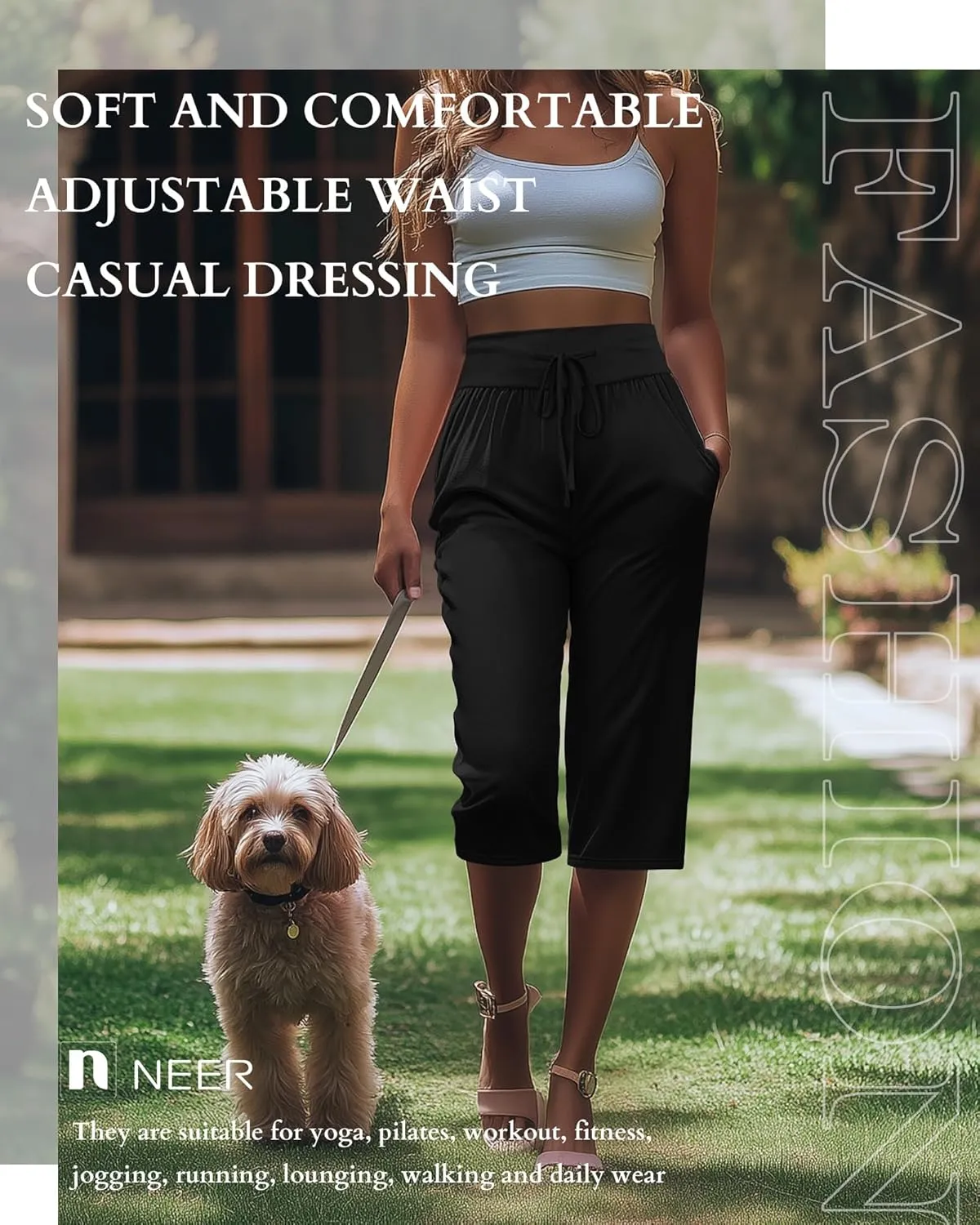 Neer 3 Pack Women's Capri Yoga Pants Cotton Wide Leg Drawstring Loose Sweatpants Comfy Lounge Cropped Pants with Pockets