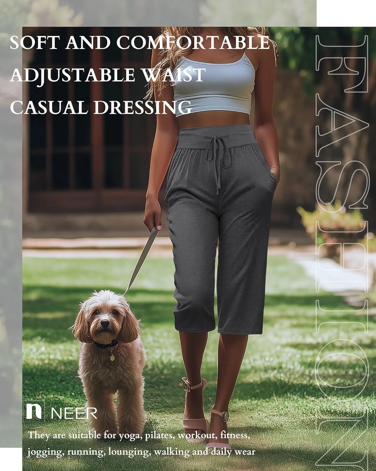 Neer 3 Pack Women's Capri Yoga Pants Cotton Wide Leg Drawstring Loose Sweatpants Comfy Lounge Cropped Pants with Pockets