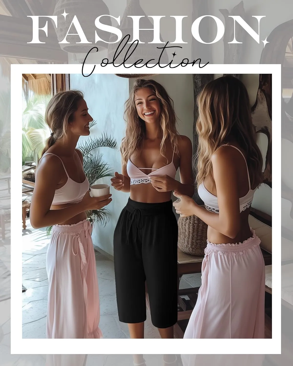 Neer 3 Pack Women's Capri Yoga Pants Cotton Wide Leg Drawstring Loose Sweatpants Comfy Lounge Cropped Pants with Pockets