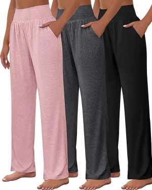 Neer 3 Pcs Women's Wide Leg Yoga Pant Comfy Loose High Waist Lounge Waist Lounge Casual Athletic Workout Joggers Apparel