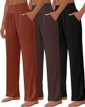 Neer 3 Pcs Women's Wide Leg Yoga Pant Comfy Loose High Waist Lounge Waist Lounge Casual Athletic Workout Joggers Apparel