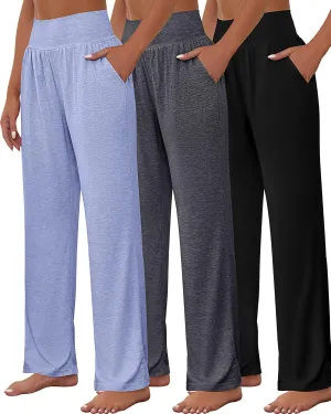 Neer 3 Pcs Women's Wide Leg Yoga Pant Comfy Loose High Waist Lounge Waist Lounge Casual Athletic Workout Joggers Apparel