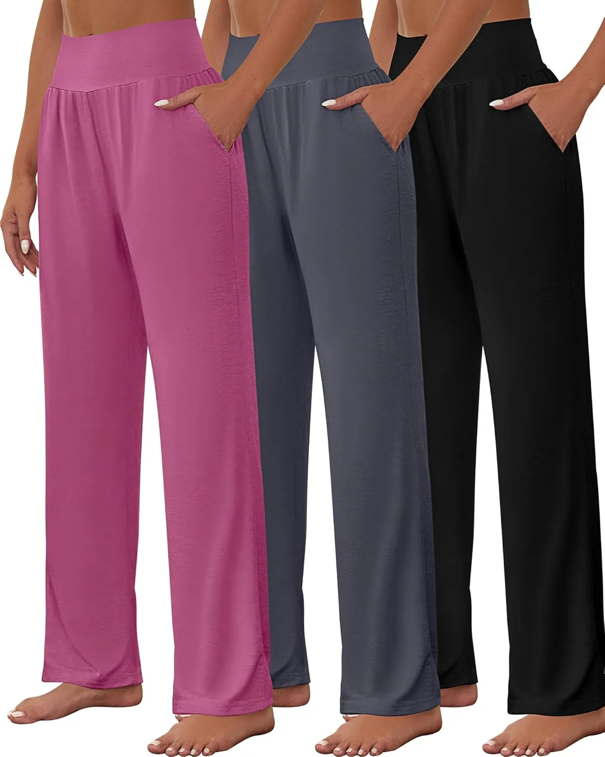 Neer 3 Pcs Women's Wide Leg Yoga Pant Comfy Loose High Waist Lounge Waist Lounge Casual Athletic Workout Joggers Apparel