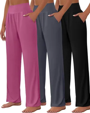 Neer 3 Pcs Women's Wide Leg Yoga Pant Comfy Loose High Waist Lounge Waist Lounge Casual Athletic Workout Joggers Apparel