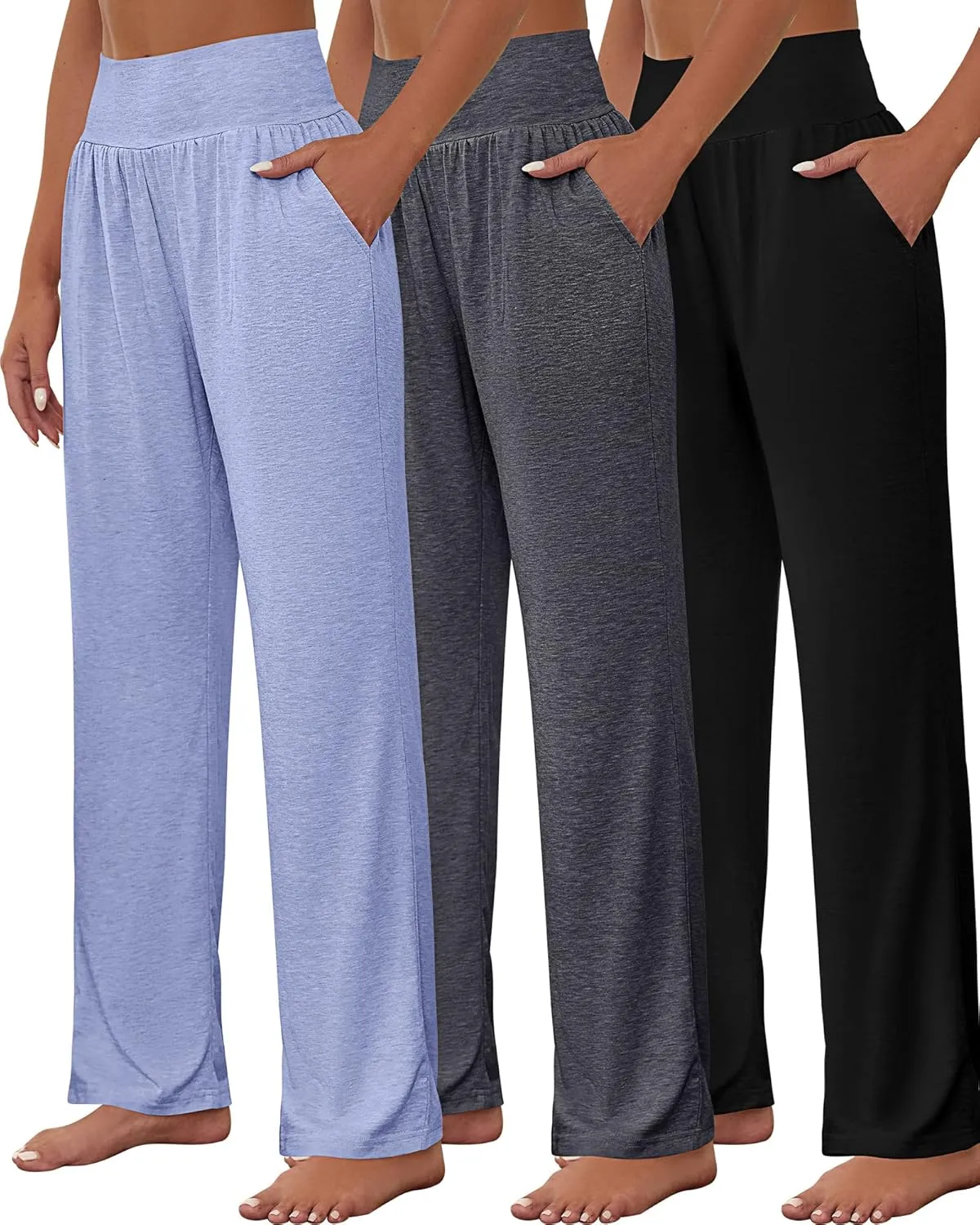 Neer 3 Pcs Women's Wide Leg Yoga Pant Comfy Loose High Waist Lounge Waist Lounge Casual Athletic Workout Joggers Apparel