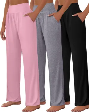 Neer 3 Pcs Women's Wide Leg Yoga Pant Comfy Loose High Waist Lounge Waist Lounge Casual Athletic Workout Joggers Apparel