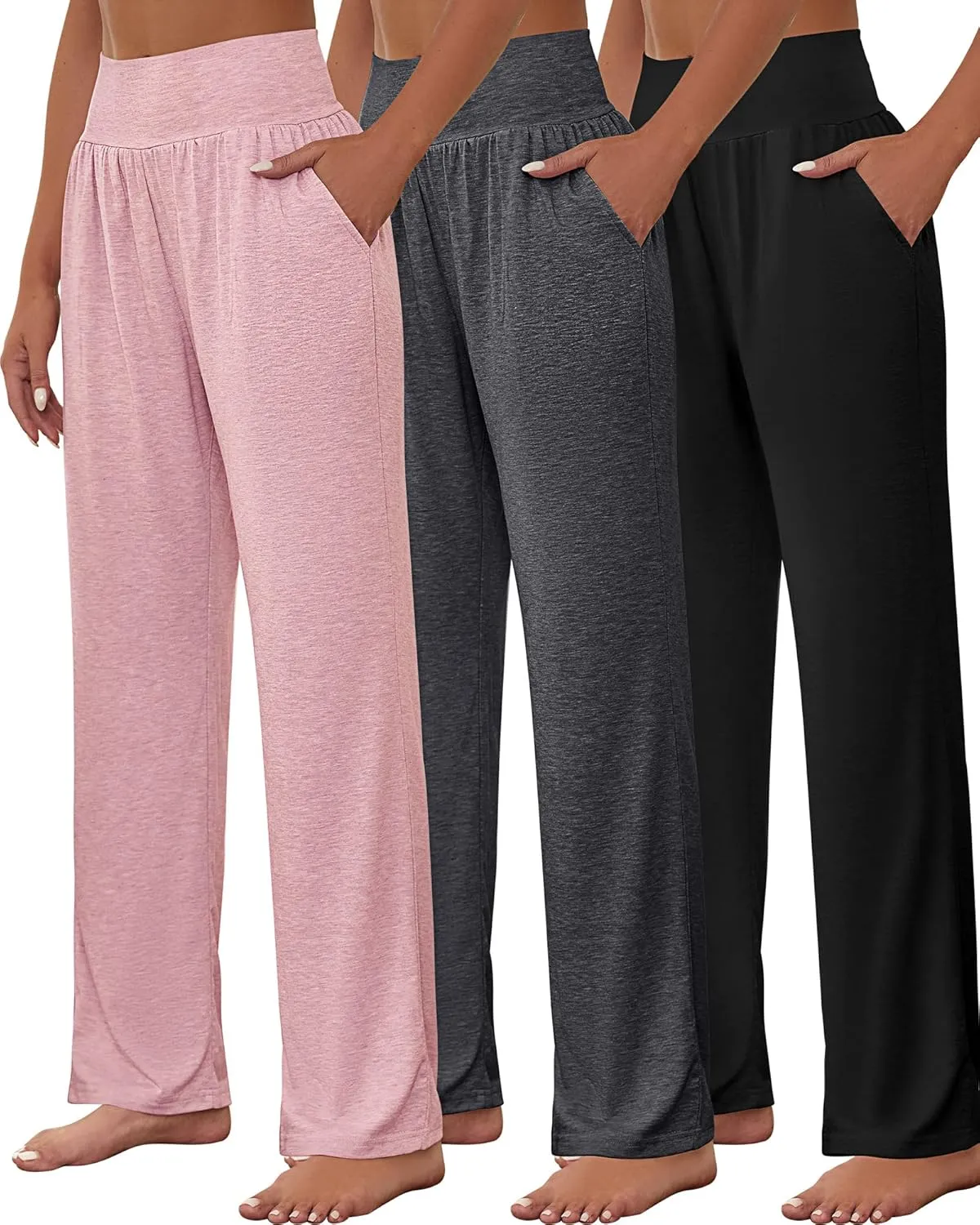 Neer 3 Pcs Women's Wide Leg Yoga Pant Comfy Loose High Waist Lounge Waist Lounge Casual Athletic Workout Joggers Apparel