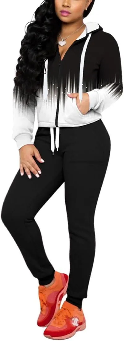 Nimsruc Two Piece Outfits For Women Jogging Suits Casual Jogger Tracksuit Long Sleeve Hoodie Sweatsuit Pants Sets