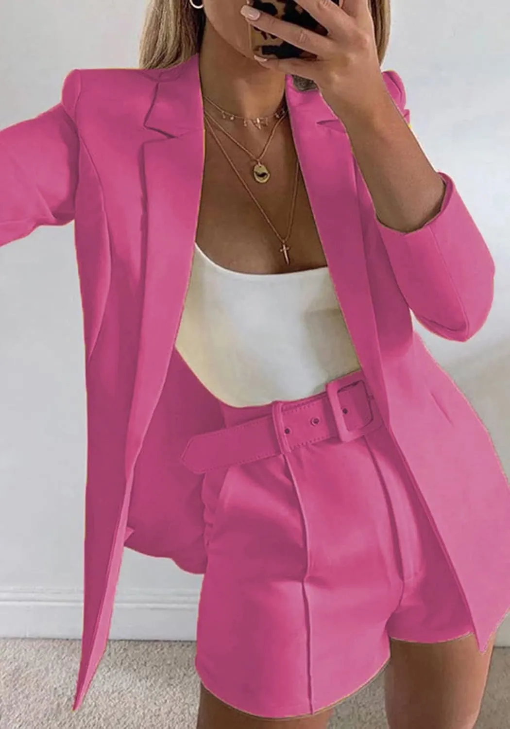 NRTHYE Women 2 Piece Outfits Long Sleeve Blazer & Short Suits Casual Tops & Bottoms Set
