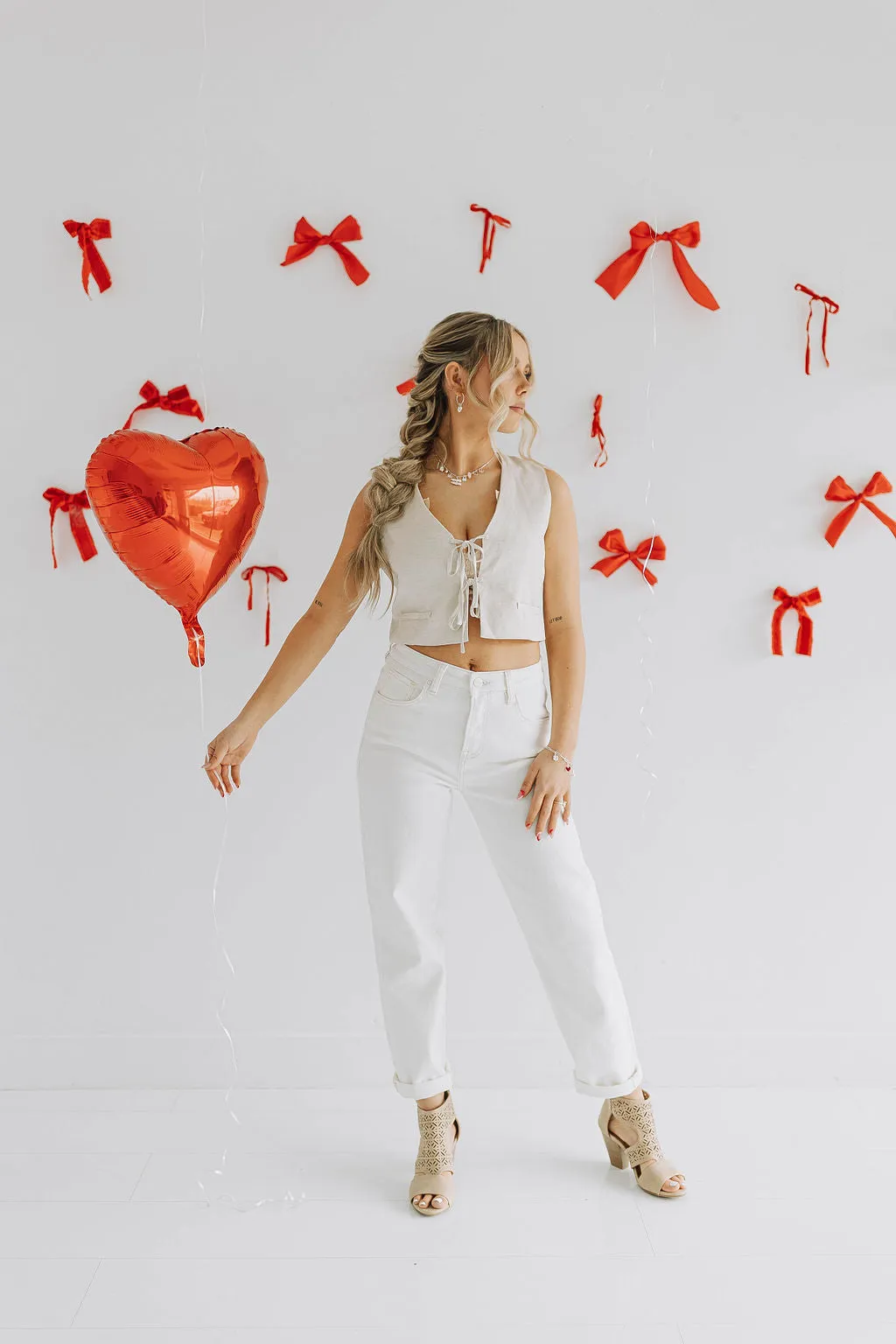 Oatmeal Tie Front Crop Vest