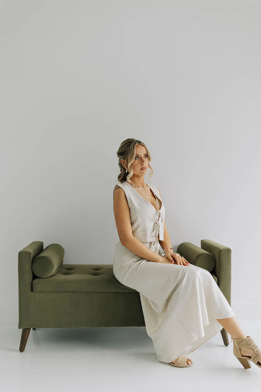 Oatmeal Tie Front Crop Vest