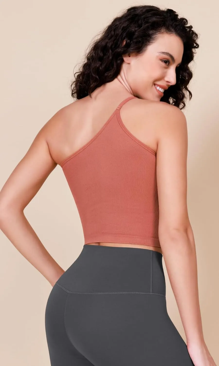 ODODOS One Shoulder Crop Cami Tank for Women Seamless Ribbed Asymmetric Cropped Tops