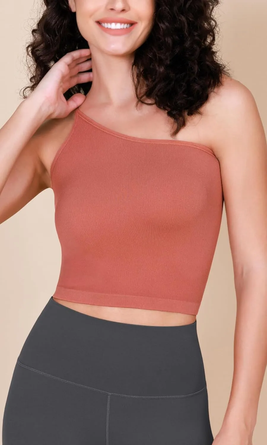 ODODOS One Shoulder Crop Cami Tank for Women Seamless Ribbed Asymmetric Cropped Tops