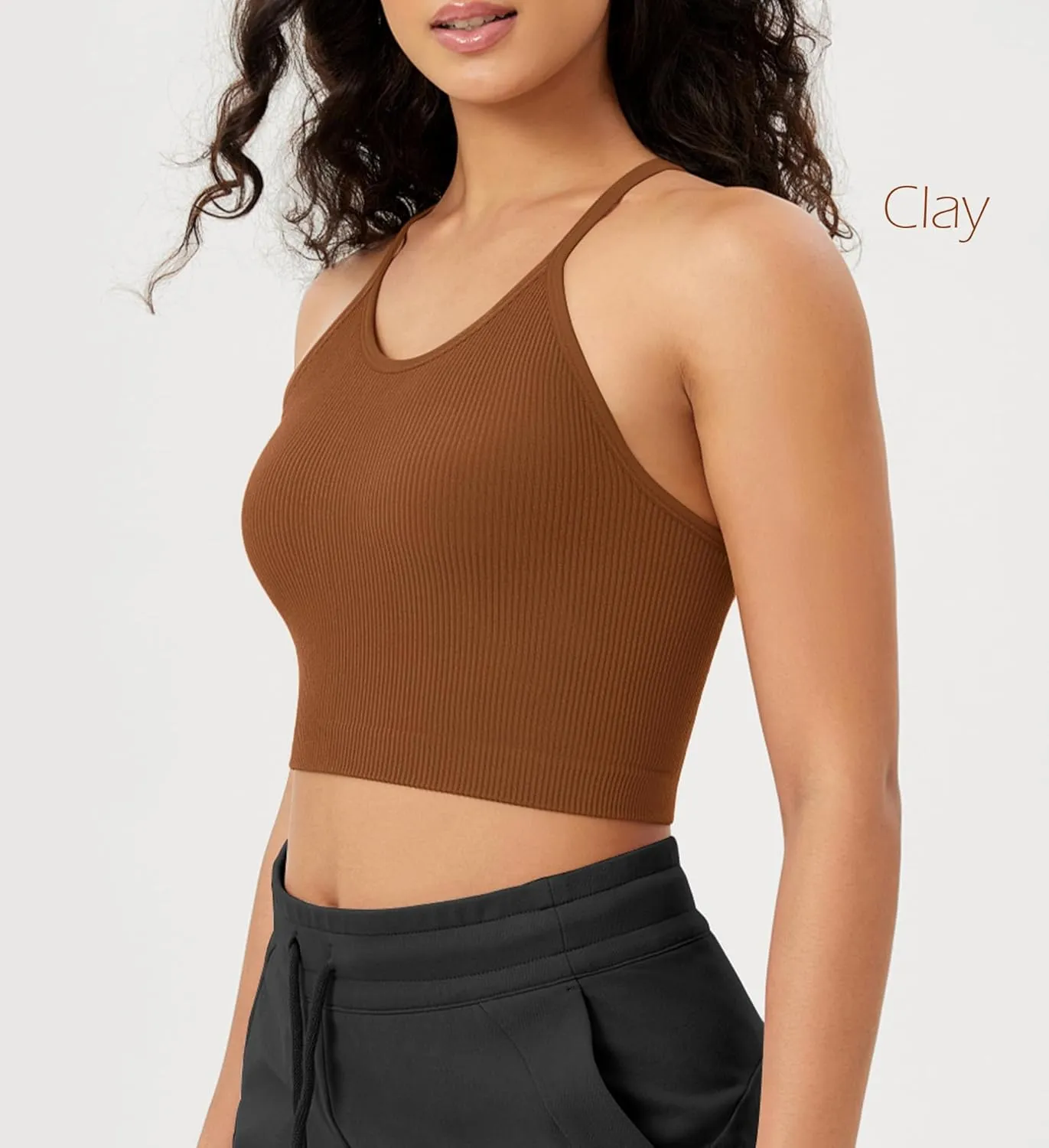 ODODOS Women's Crop 3-Pack Seamless Rib-Knit Camisole Crop Tank Tops