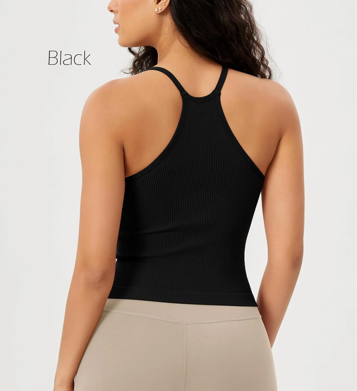 ODODOS Women's Crop 3-Pack Seamless Rib-Knit Camisole Crop Tank Tops