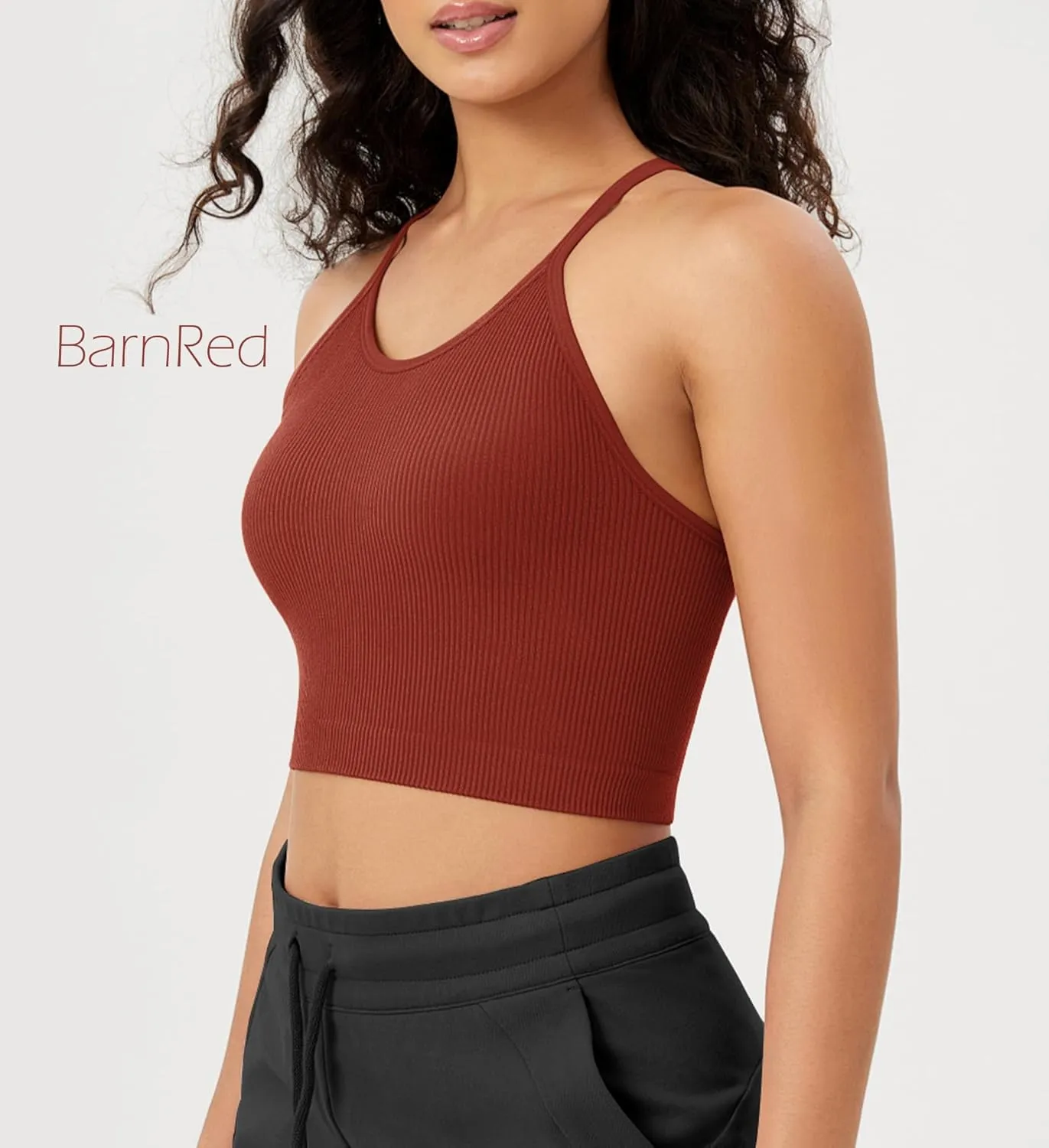 ODODOS Women's Crop 3-Pack Seamless Rib-Knit Camisole Crop Tank Tops
