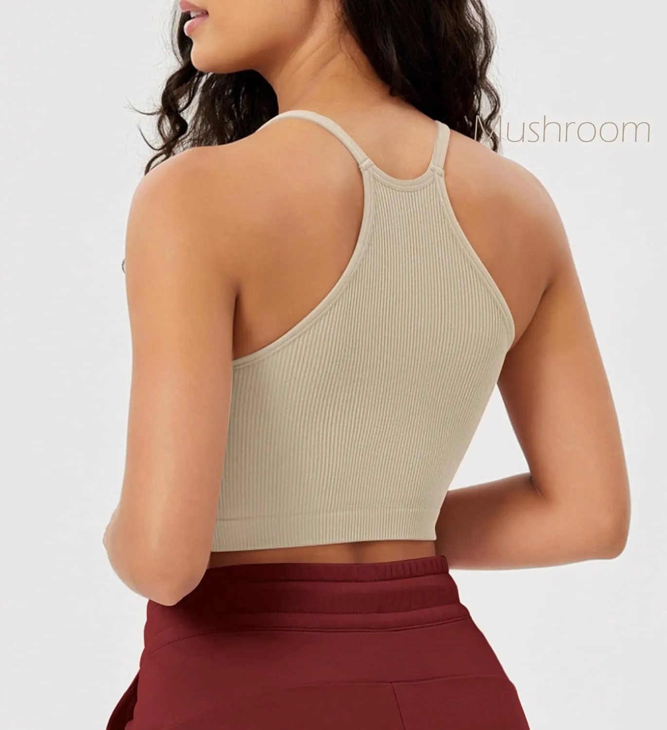 ODODOS Women's Crop 3-Pack Seamless Rib-Knit Camisole Crop Tank Tops