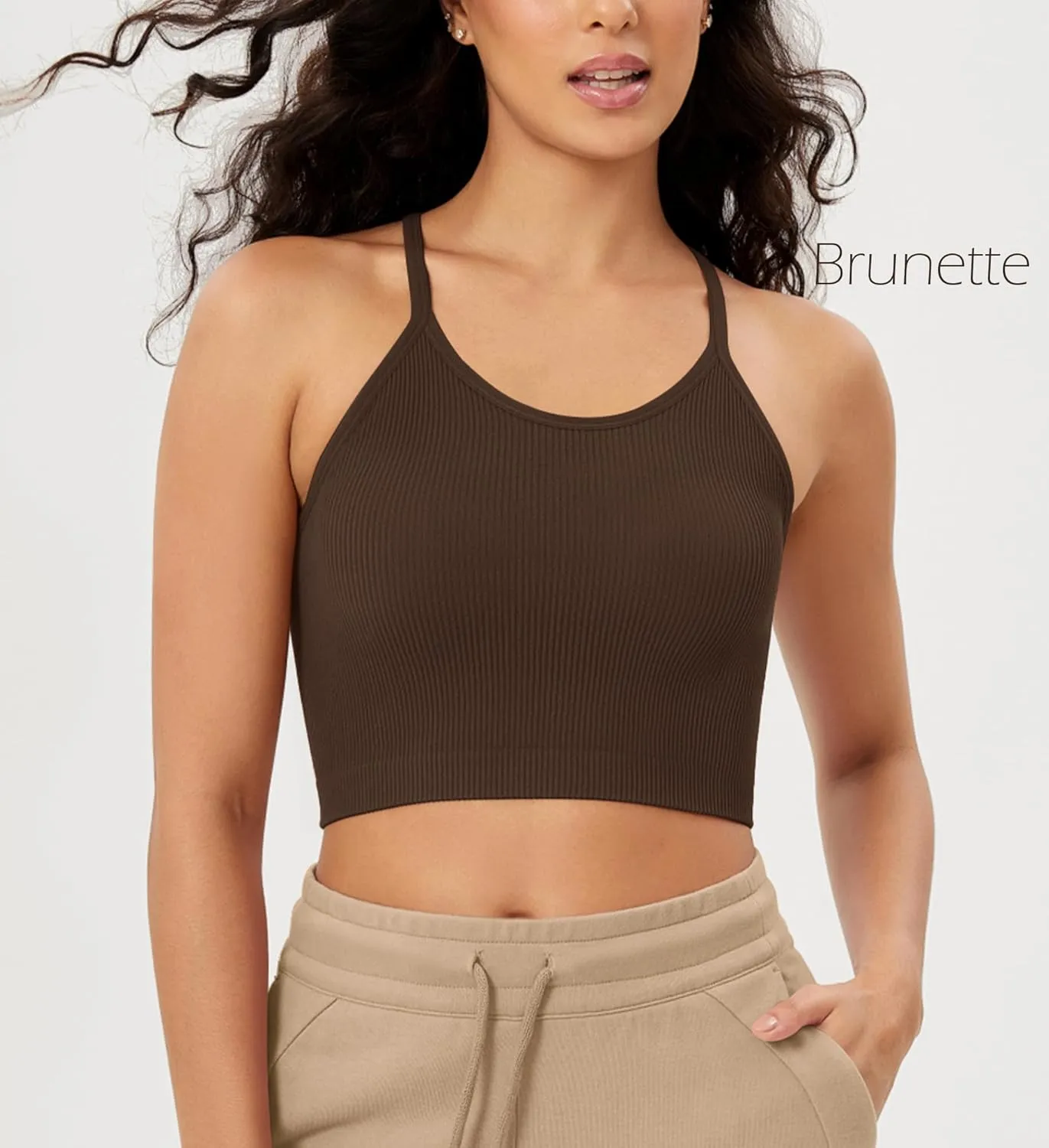 ODODOS Women's Crop 3-Pack Seamless Rib-Knit Camisole Crop Tank Tops