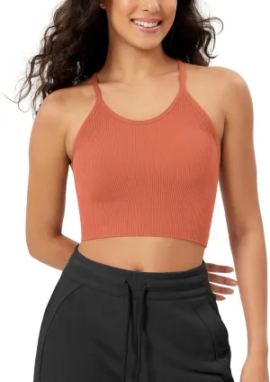 ODODOS Women's Crop Seamless Rib-Knit Camisole Strappy Racerback Cropped Tank Tops