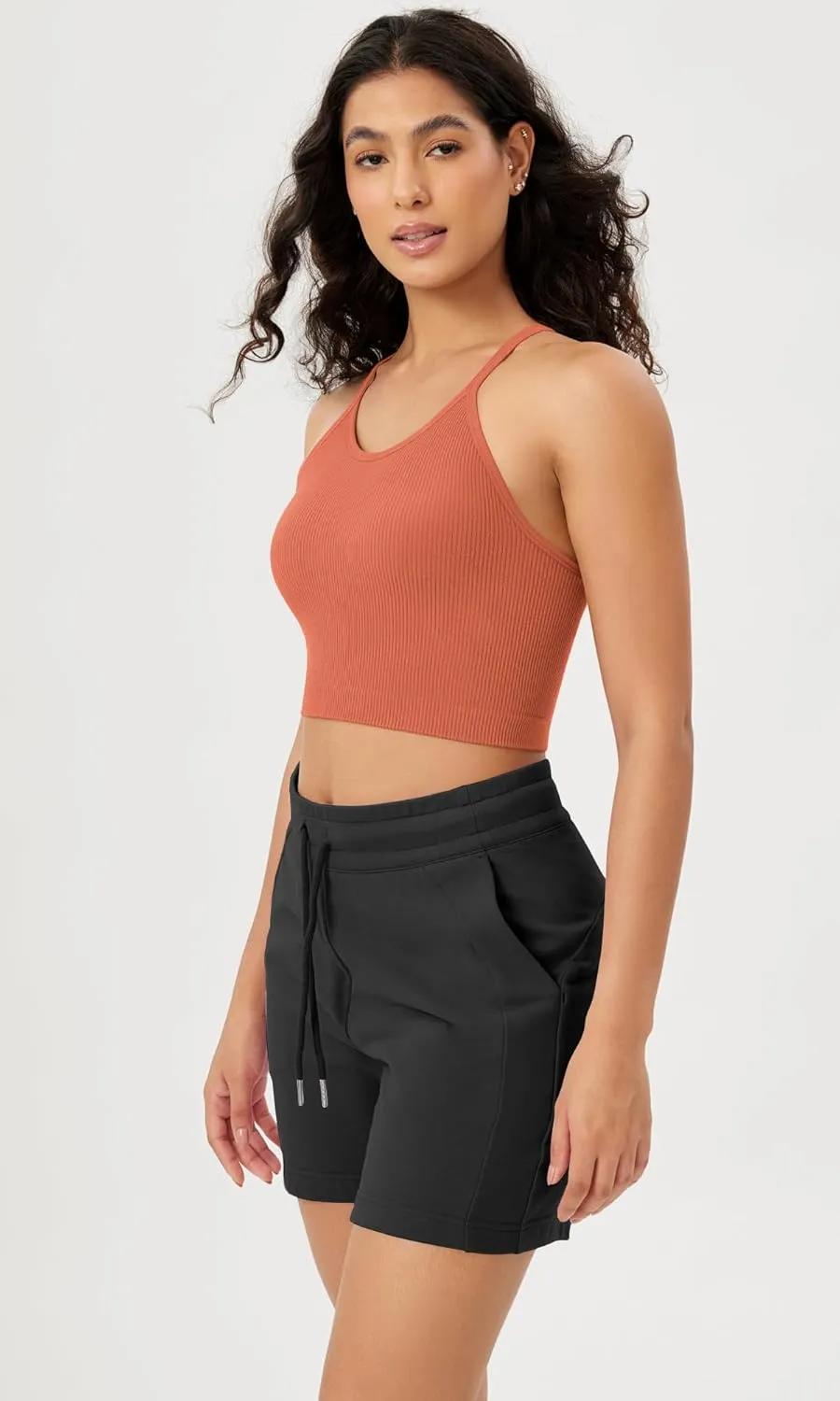 ODODOS Women's Crop Seamless Rib-Knit Camisole Strappy Racerback Cropped Tank Tops