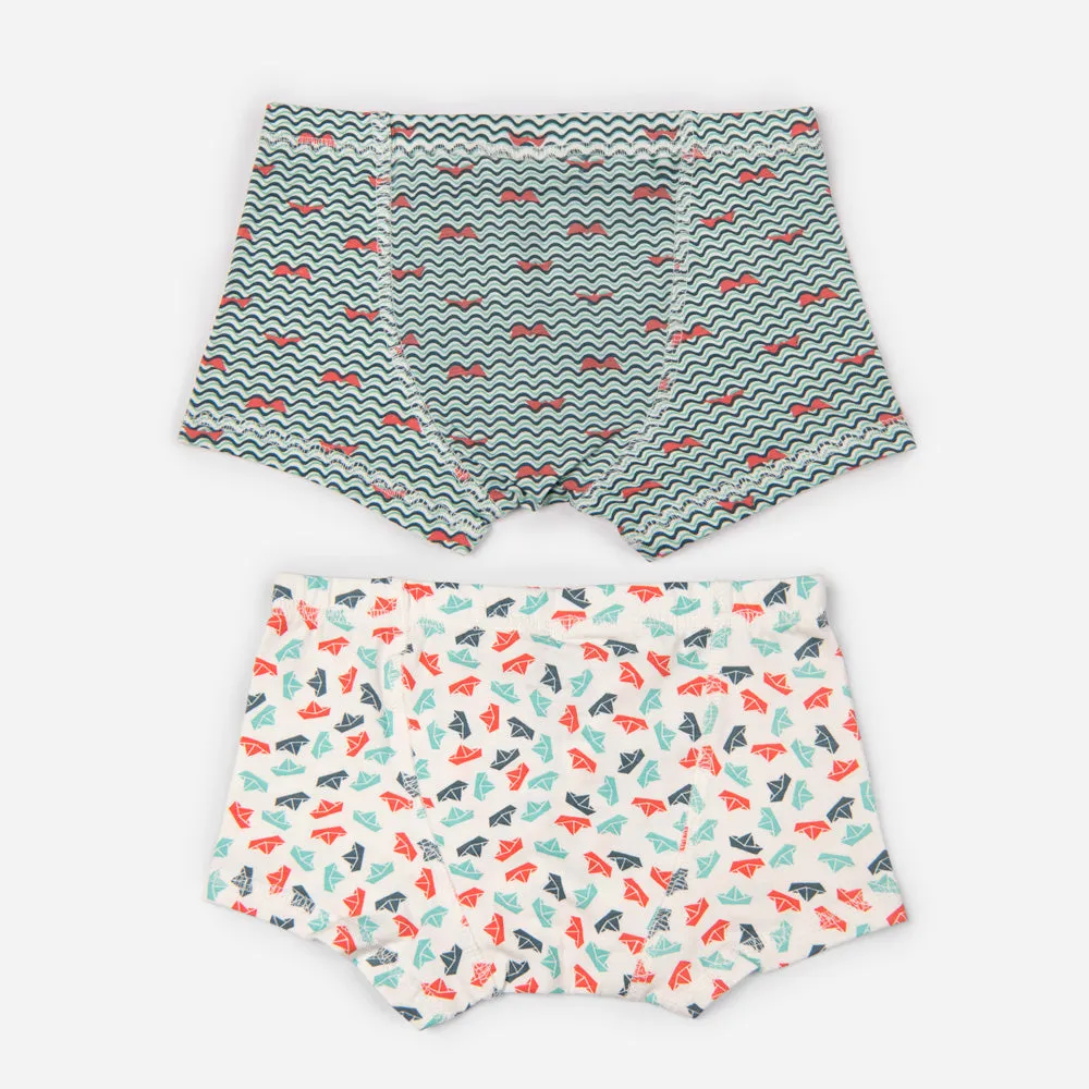 Organic Cotton Boys Boxer Briefs - Paper Boats Combo Set of 2