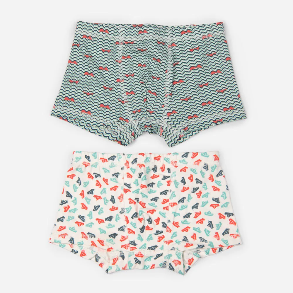 Organic Cotton Boys Boxer Briefs - Paper Boats Combo Set of 2