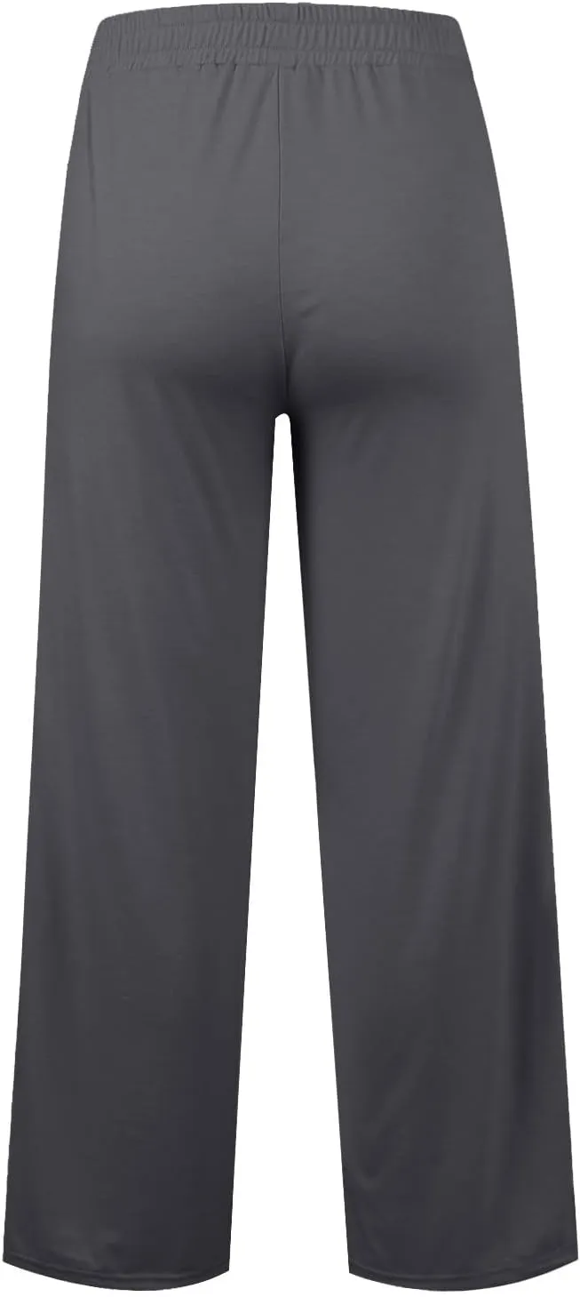 Pants for Women Elastic High Waisted Stretchy Womens Sweatpants with Pockets Straight Wide Leg Pants Cotton Linen
