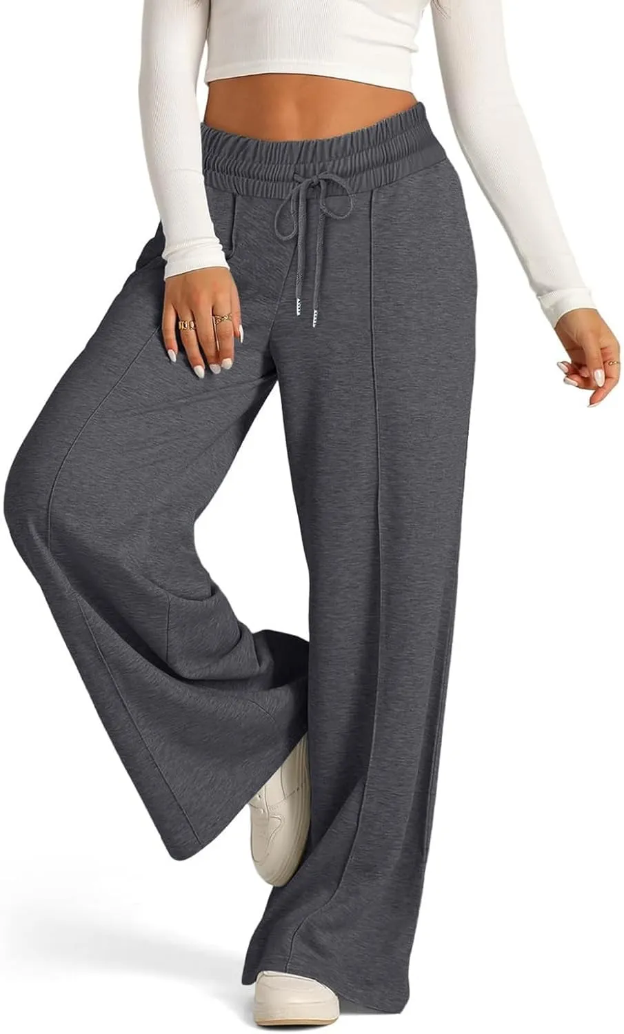 Pants for Women Elastic High Waisted Stretchy Womens Sweatpants with Pockets Straight Wide Leg Pants Cotton Linen