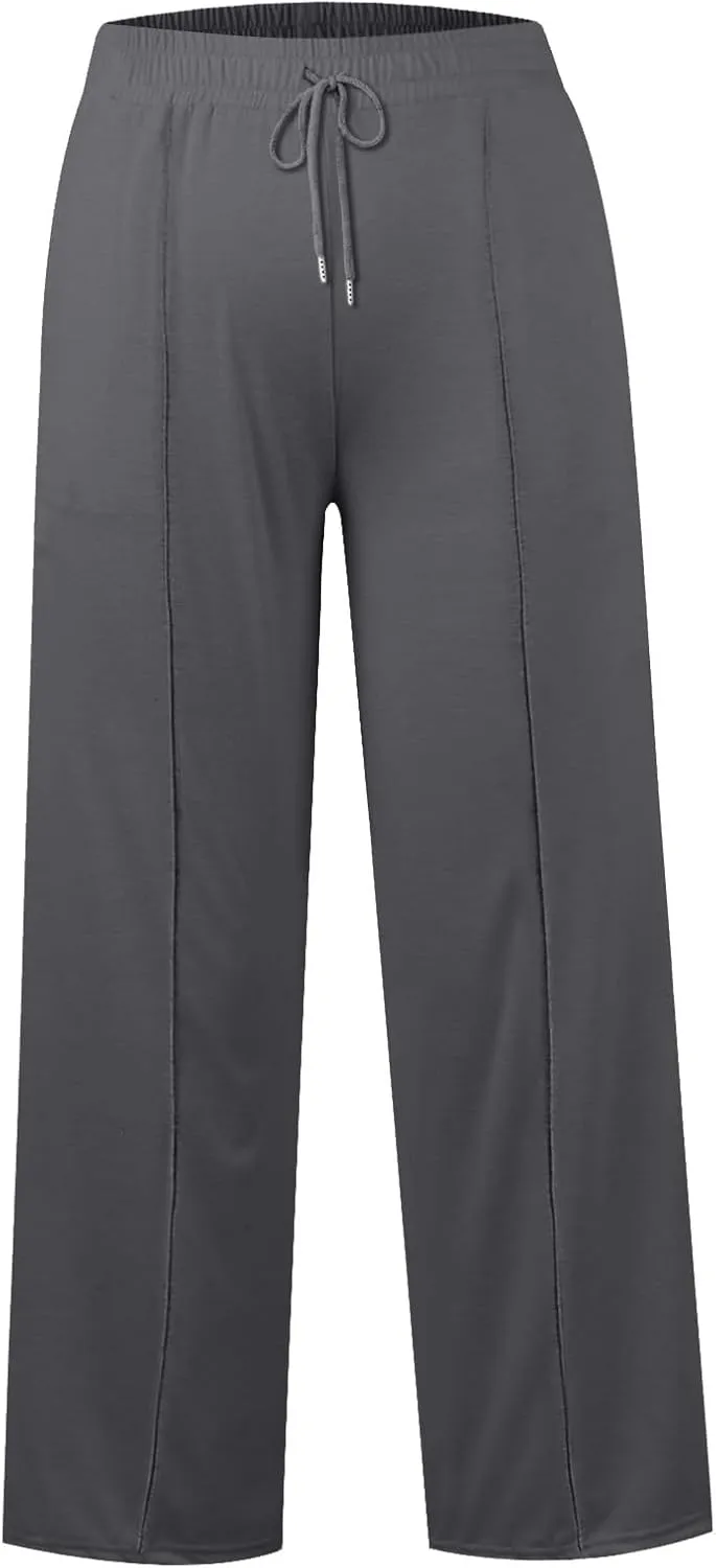Pants for Women Elastic High Waisted Stretchy Womens Sweatpants with Pockets Straight Wide Leg Pants Cotton Linen