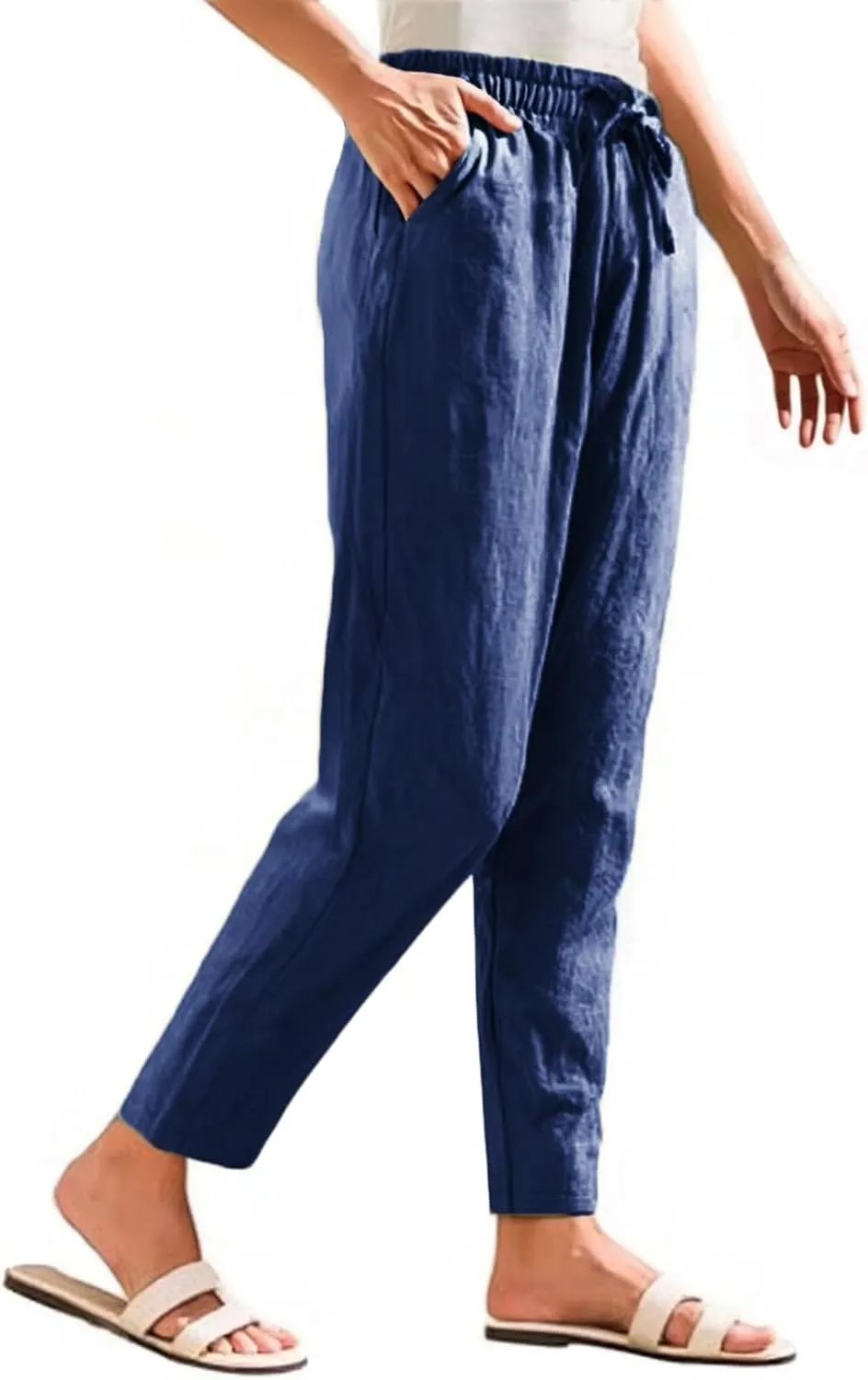 Pants Women Cotton Linen,Sweatpants Dressy Casual, Wide Leg High Waisted Cargo Petite Trousers with Pockets