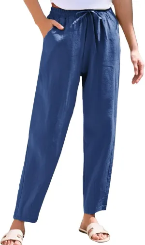 Pants Women Cotton Linen,Sweatpants Dressy Casual, Wide Leg High Waisted Cargo Petite Trousers with Pockets