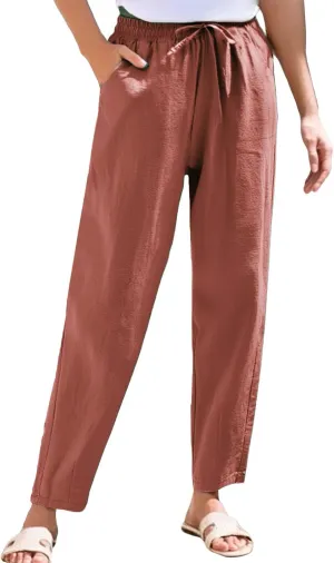 Pants Women Cotton Linen,Sweatpants Dressy Casual, Wide Leg High Waisted Cargo Petite Trousers with Pockets