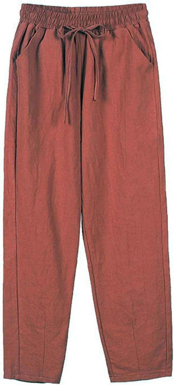 Pants Women Cotton Linen,Sweatpants Dressy Casual, Wide Leg High Waisted Cargo Petite Trousers with Pockets