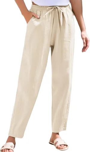 Pants Women Cotton Linen,Sweatpants Dressy Casual, Wide Leg High Waisted Cargo Petite Trousers with Pockets