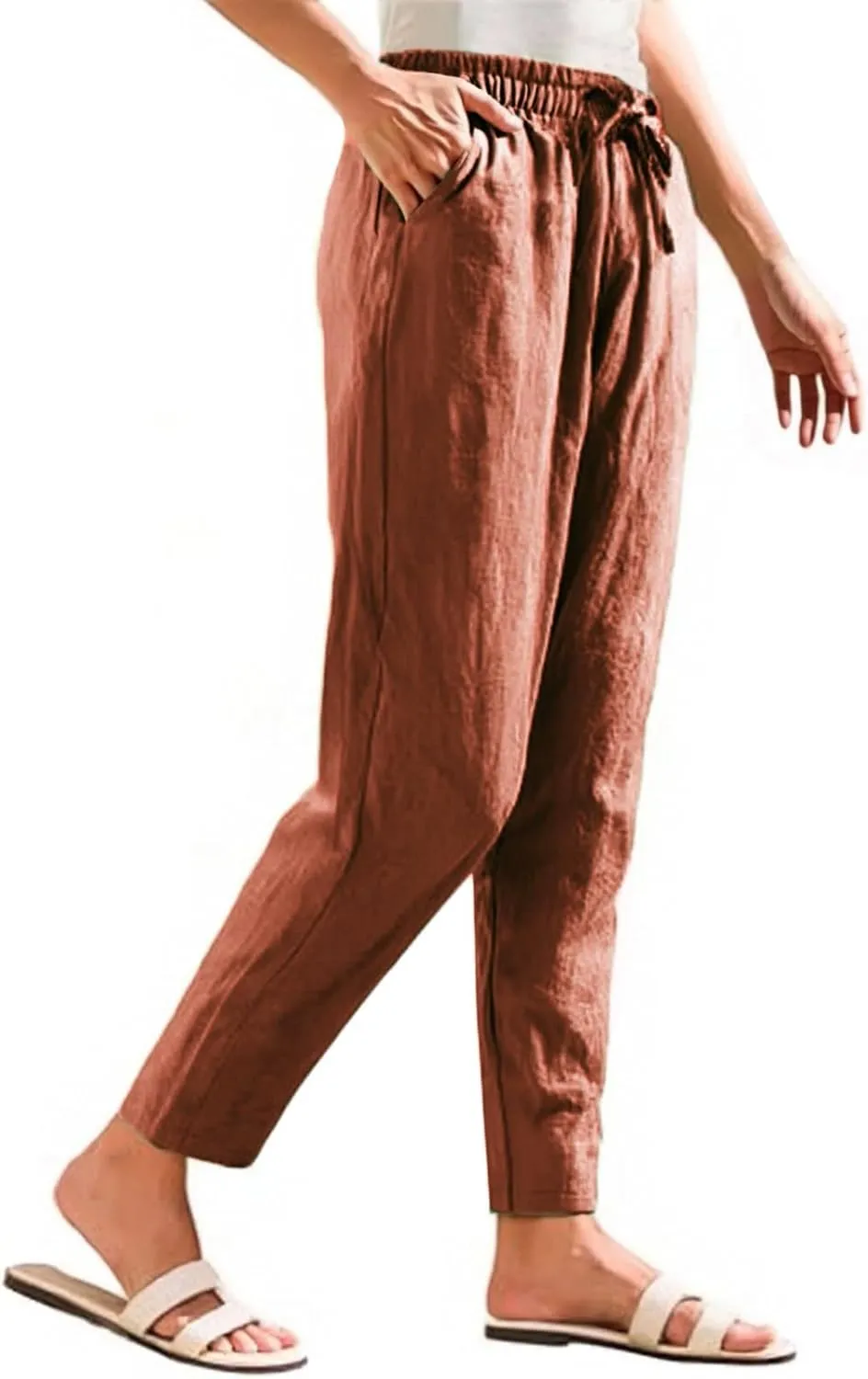 Pants Women Cotton Linen,Sweatpants Dressy Casual, Wide Leg High Waisted Cargo Petite Trousers with Pockets